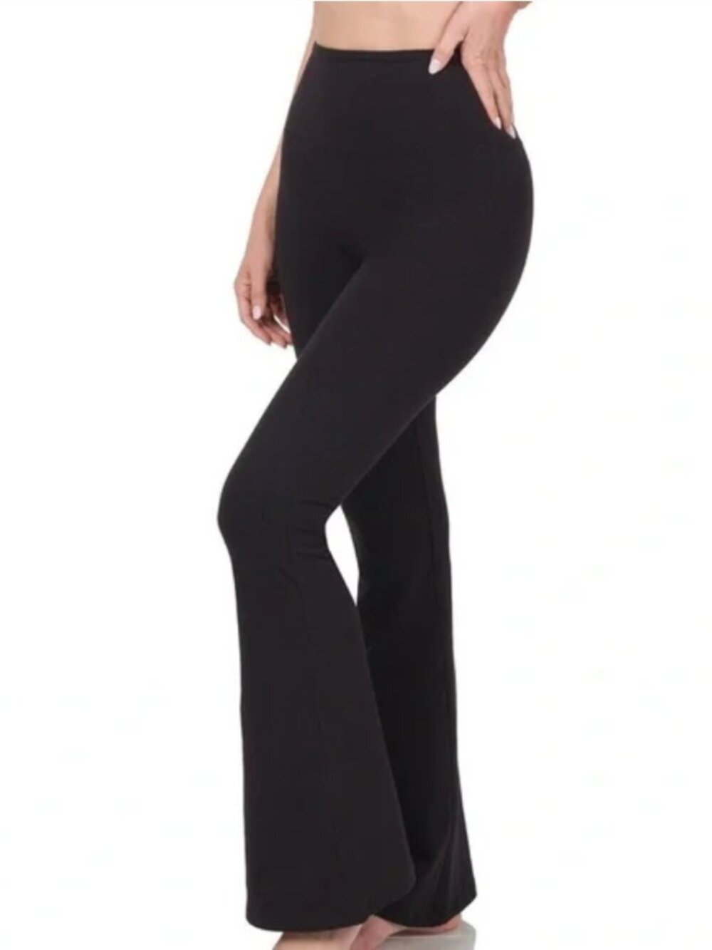 Zenana Cotton Wide Waistband Flare Yoga Pants Black Size M